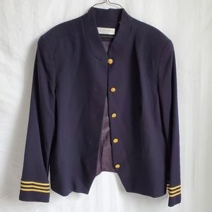 90s Valerie Steven's Wool Blazer Navy Blue Gold 16